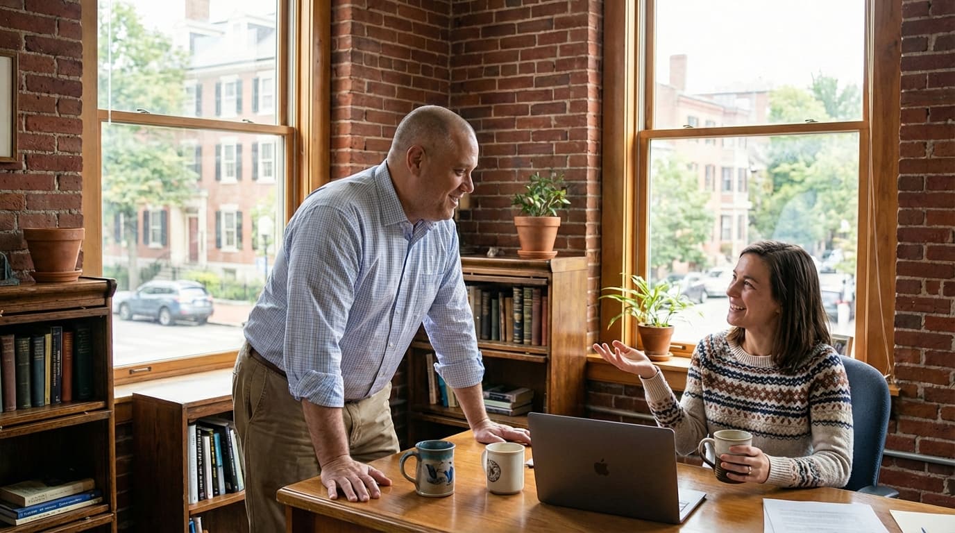 Jonathan Ucran meeting with a small business client